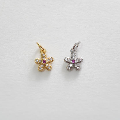 Gold Flower Charms,18K Gold Filled CZ flower Pendant,Silver flower Charm Bracelet Necklace for DIY Jewelry Making Supply