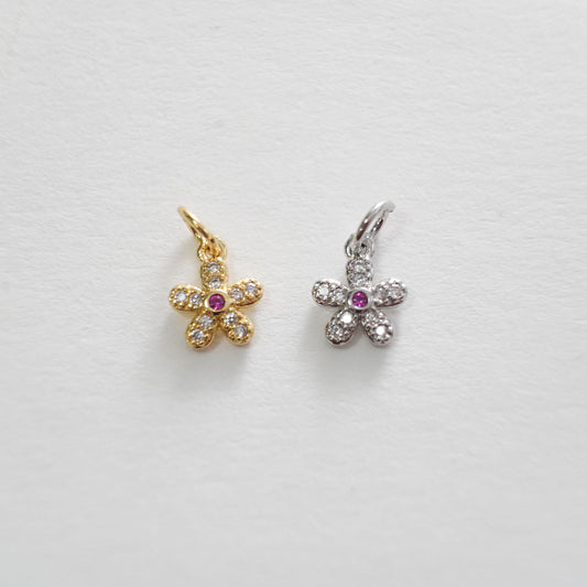 Gold Flower Charms,18K Gold Filled CZ flower Pendant,Silver flower Charm Bracelet Necklace for DIY Jewelry Making Supply