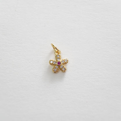 Gold Flower Charms,18K Gold Filled CZ flower Pendant,Silver flower Charm Bracelet Necklace for DIY Jewelry Making Supply