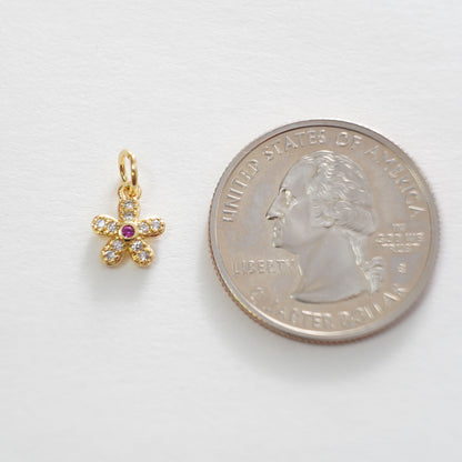 Gold Flower Charms,18K Gold Filled CZ flower Pendant,Silver flower Charm Bracelet Necklace for DIY Jewelry Making Supply