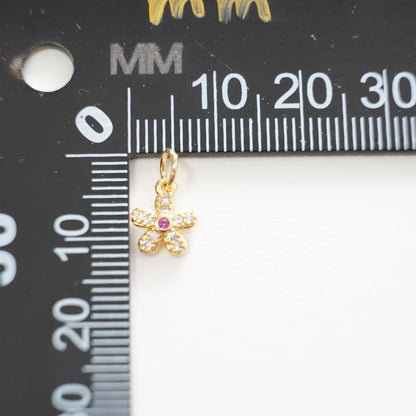 Gold Flower Charms,18K Gold Filled CZ flower Pendant,Silver flower Charm Bracelet Necklace for DIY Jewelry Making Supply