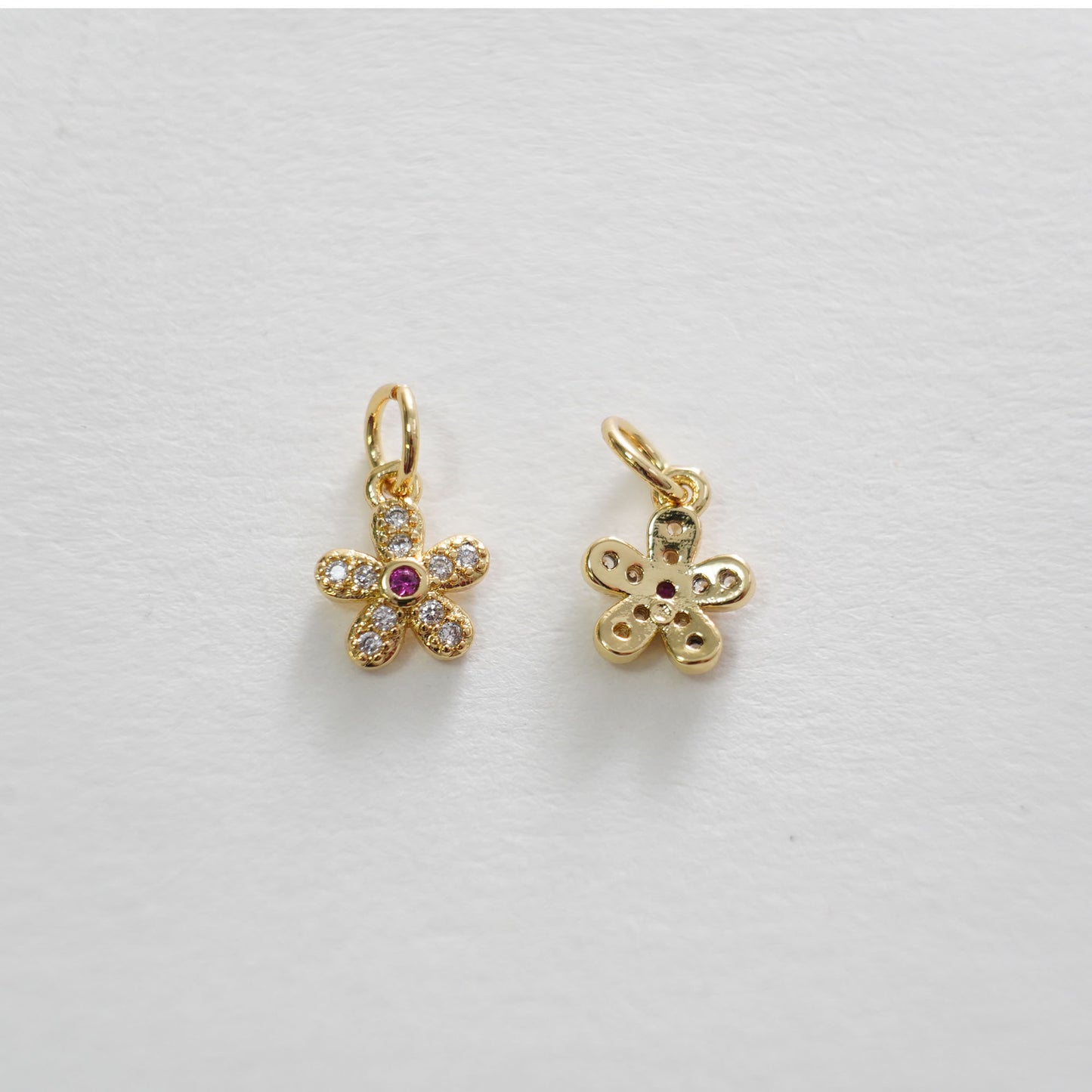 Gold Flower Charms,18K Gold Filled CZ flower Pendant,Silver flower Charm Bracelet Necklace for DIY Jewelry Making Supply