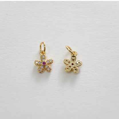 Gold Flower Charms,18K Gold Filled CZ flower Pendant,Silver flower Charm Bracelet Necklace for DIY Jewelry Making Supply
