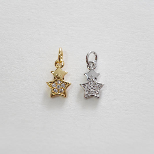Gold Star Charms,18K Gold Filled CZ Micro Pave Star Pendant,Black Star Charm Bracelet Necklace for DIY Jewelry Making Supply