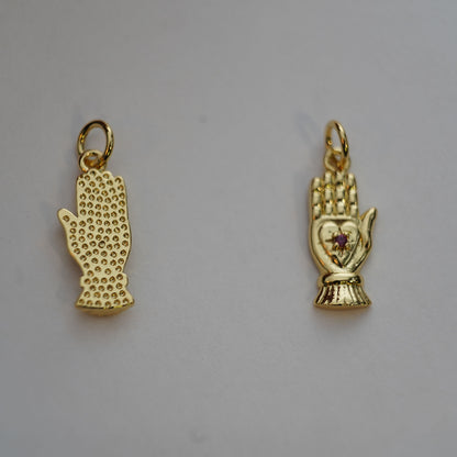 18K Gold Filled CZ Hamsa Hand Pendant,Hand Gesture Charm Necklace for DIY Jewelry Making Supply