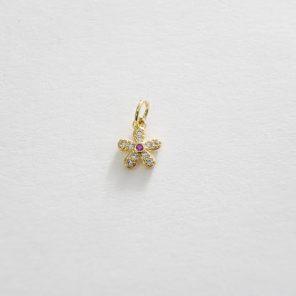 Gold Flower Charms,18K Gold Filled CZ flower Pendant,Silver flower Charm Bracelet Necklace for DIY Jewelry Making Supply