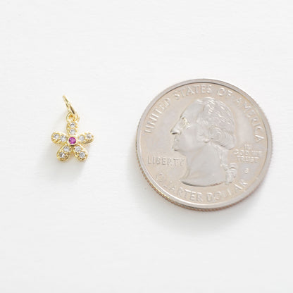Gold Flower Charms,18K Gold Filled CZ flower Pendant,Silver flower Charm Bracelet Necklace for DIY Jewelry Making Supply