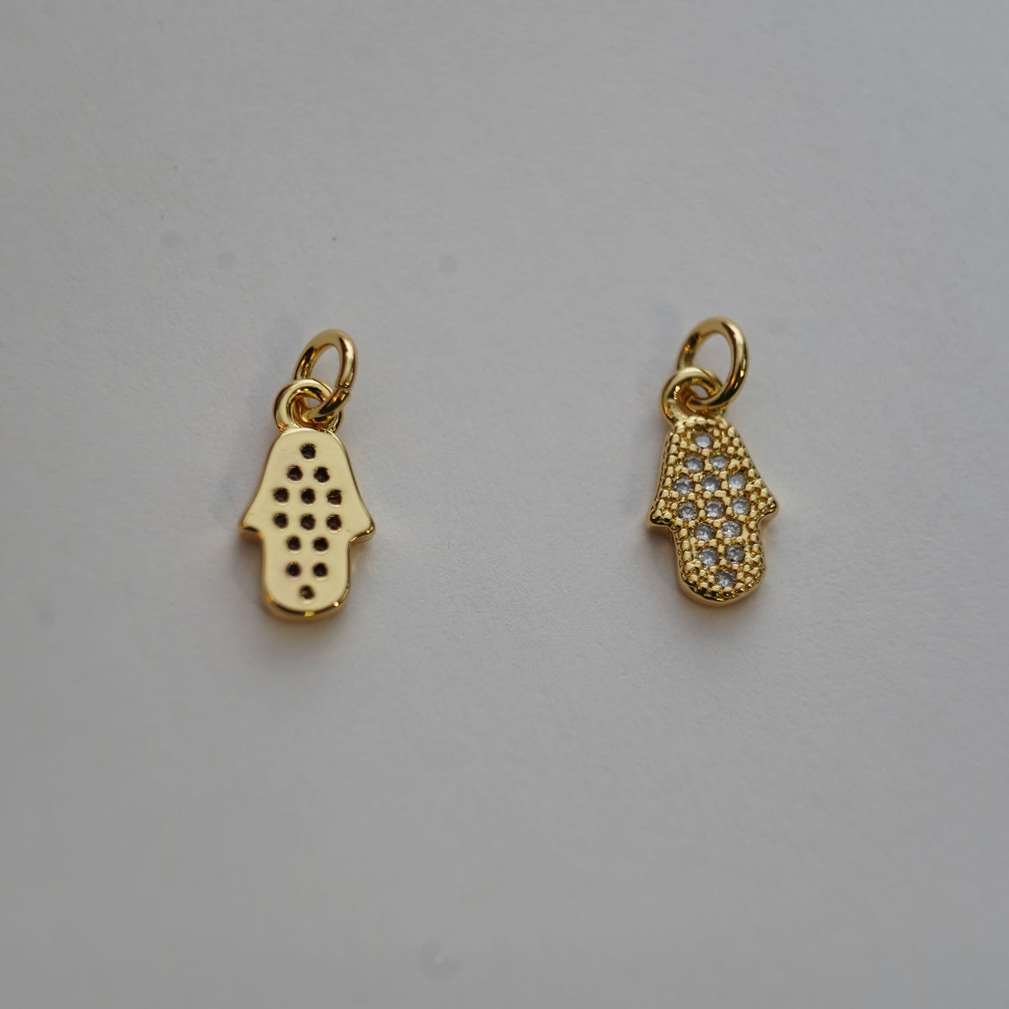 18K Gold Filled Tiny Hamsa Pendant,CZ Hand Hamsa Charm Necklace for DIY Jewelry Making Supply