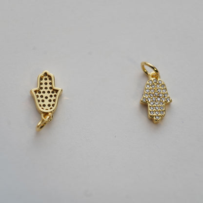 18K Gold Filled Tiny Hamsa Pendant,CZ Hand Hamsa Charm Necklace for DIY Jewelry Making Supply