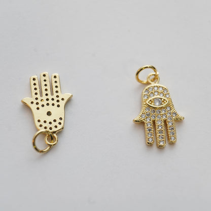 18K Gold Filled Hamsa Hand Pendant,CZ Micro Pave Turquoise Hand Evill Eye Charm Necklace for DIY Jewelry Making Supply