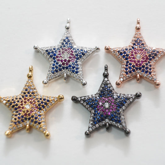 Gold Star Connector Charms,18K Gold Filled CZ Micro Pave Star Pendant,Star Charm Bracelet Necklace for DIY Jewelry Making Supply