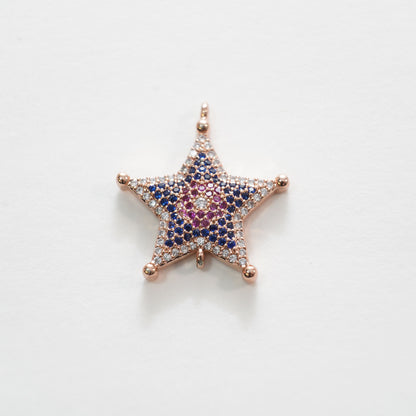 Gold Star Connector Charms,18K Gold Filled CZ Micro Pave Star Pendant,Star Charm Bracelet Necklace for DIY Jewelry Making Supply