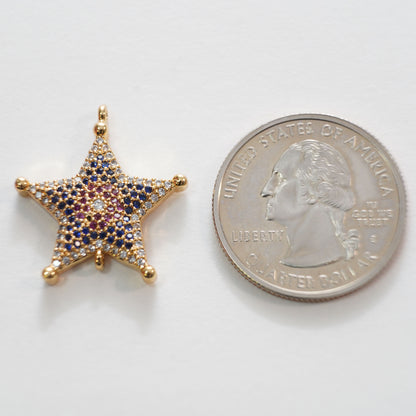 Gold Star Connector Charms,18K Gold Filled CZ Micro Pave Star Pendant,Star Charm Bracelet Necklace for DIY Jewelry Making Supply