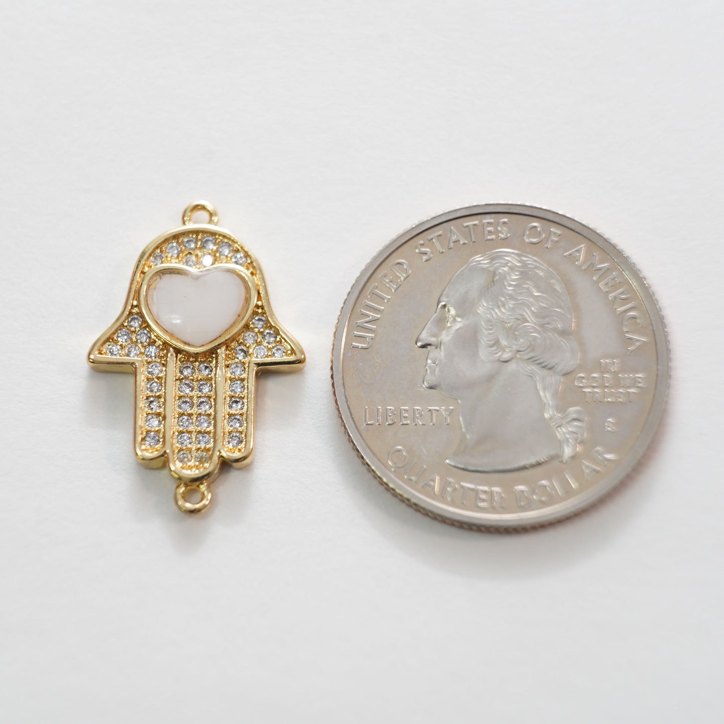18K Gold Filled Hamsa Hand Connector Pendant,Cubic Zirconia Hand Evil Eye Charm Necklace for DIY Jewelry Making Supply