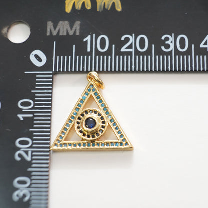 Gold Triangle Evil Eye Charms,18K Gold Filled Evil Eye Pendant,CZ Micro Pave Evil Eye Charm Bracelet Necklace for DIY Jewelry Making Supply