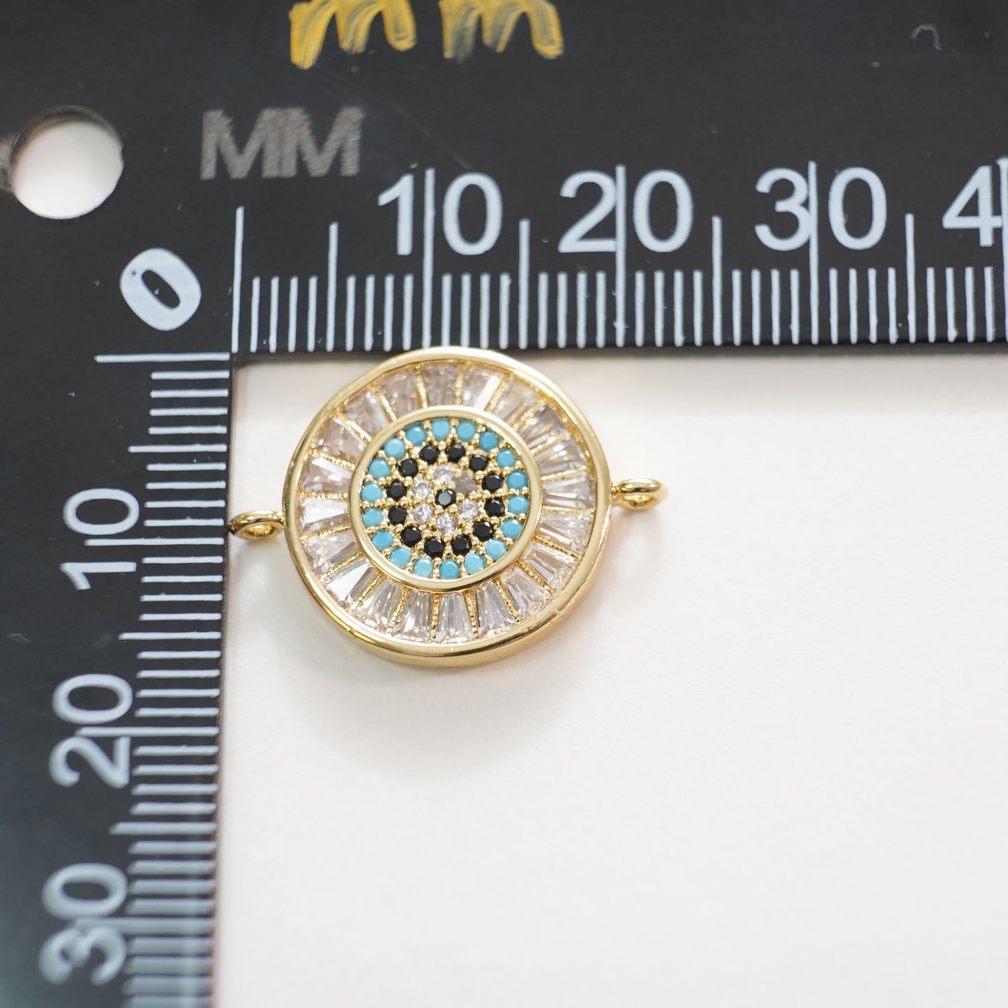 18K Gold Filled Evil Eye Connector Pendant,Evil Eye Charm Bracelet Necklace for DIY Jewelry Making Supply