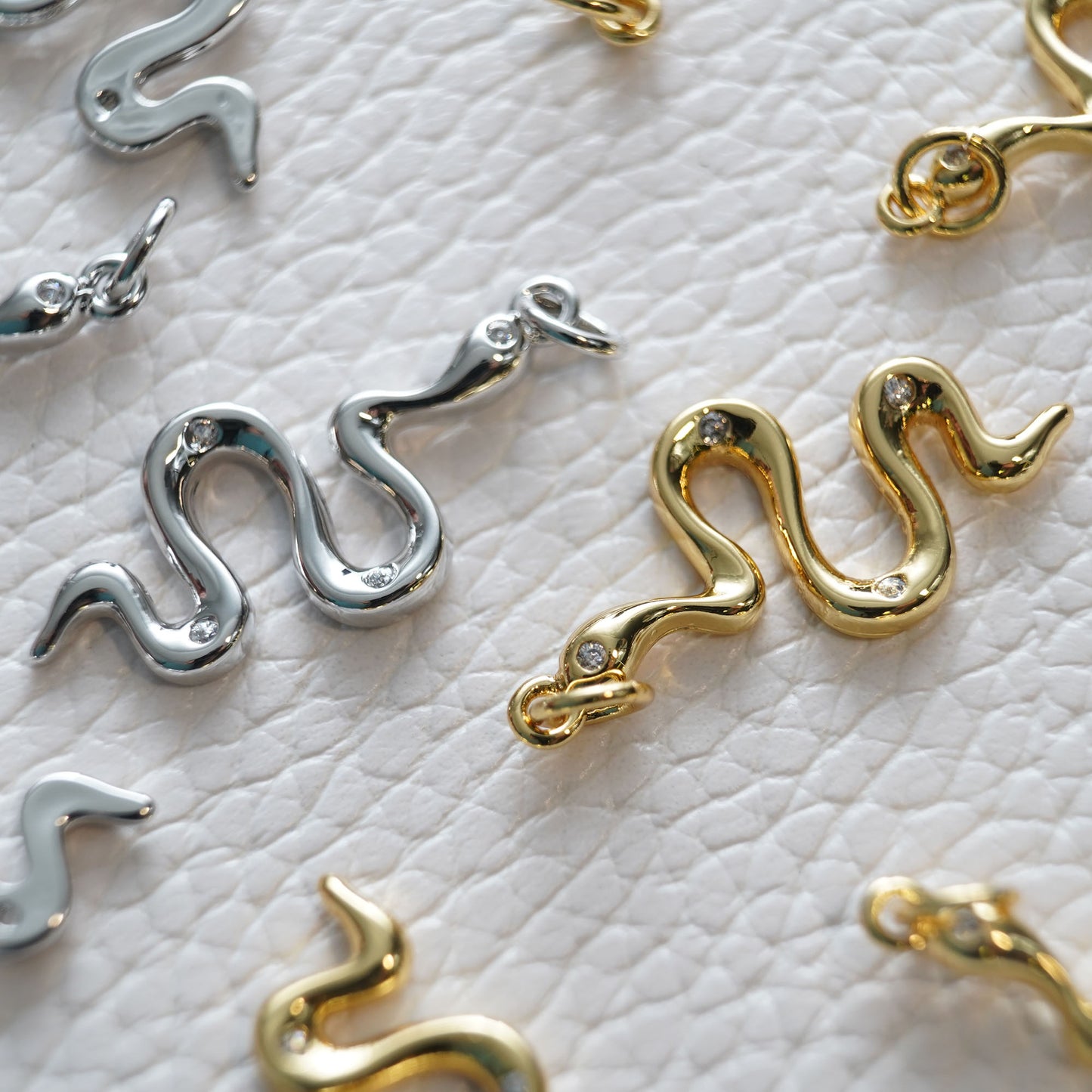 18K Gold Filled Snake Pendant,CZ Snake Charms Bracelet Necklace for DIY Jewelry Making Supply