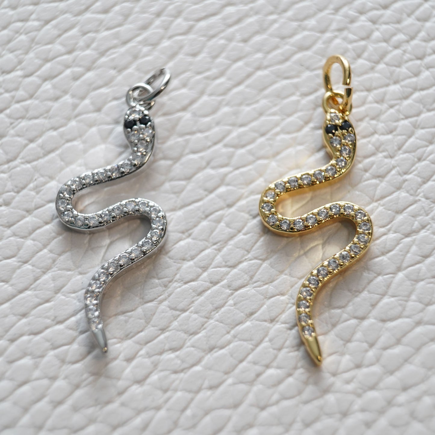 18K Gold Filled Snake Pendant,CZ Snake Charms Bracelet Necklace for DIY Jewelry Making Supply