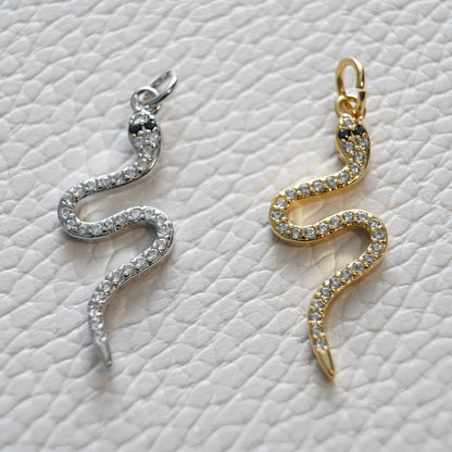 18K Gold Filled Snake Pendant,CZ Snake Charms Bracelet Necklace for DIY Jewelry Making Supply