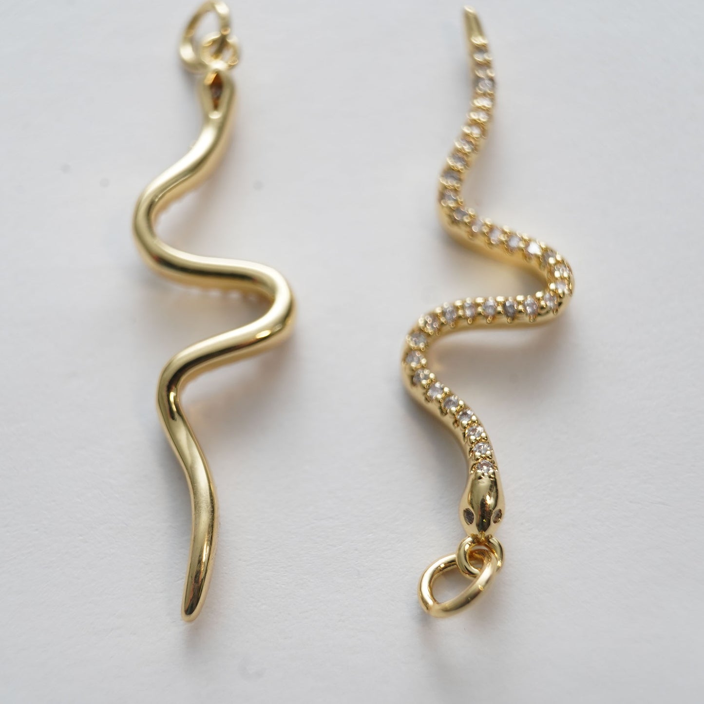 Gold Snake charms,18K Gold Filled CZ Micro Pave Snake Pendant,Silver Snake Charms Bracelet Necklace for DIY Jewelry Making Supply