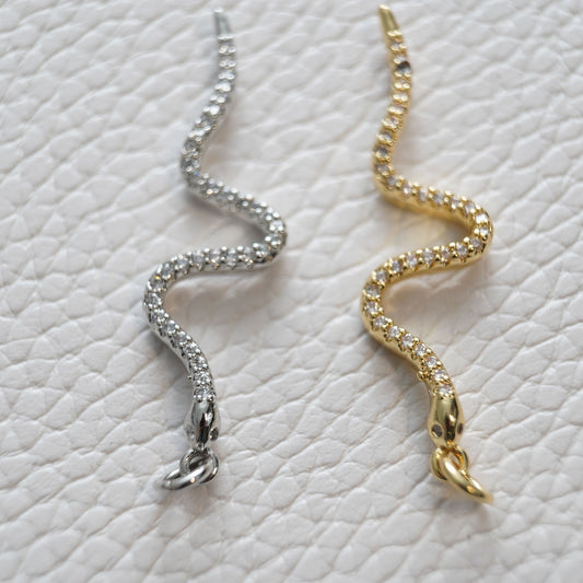 Gold Snake charms,18K Gold Filled CZ Micro Pave Snake Pendant,Silver Snake Charms Bracelet Necklace for DIY Jewelry Making Supply