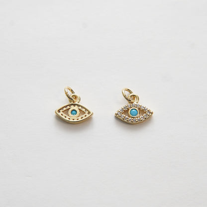 Gold Tiny Evil Eye Charms,18K Gold Filled Evil Eye Pendant,Silver Evil eye Charm Bracelet Necklace for DIY Jewelry Making Supply