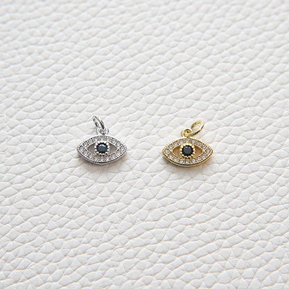 Gold Evil Eye Charms,18K Gold Filled Evil Eye Pendant,CZ Micro Pave Silver Evil Eye Charm Bracelet Necklace for DIY Jewelry Making Supply