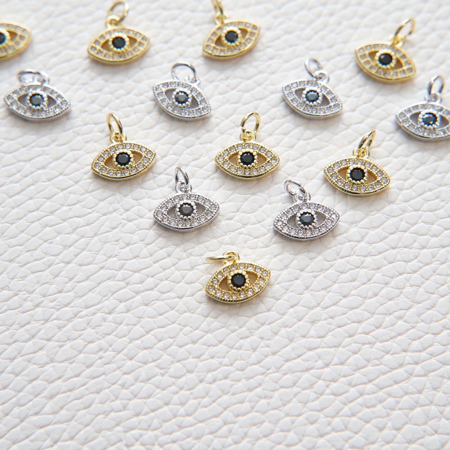 Gold Evil Eye Charms,18K Gold Filled Evil Eye Pendant,CZ Micro Pave Silver Evil Eye Charm Bracelet Necklace for DIY Jewelry Making Supply