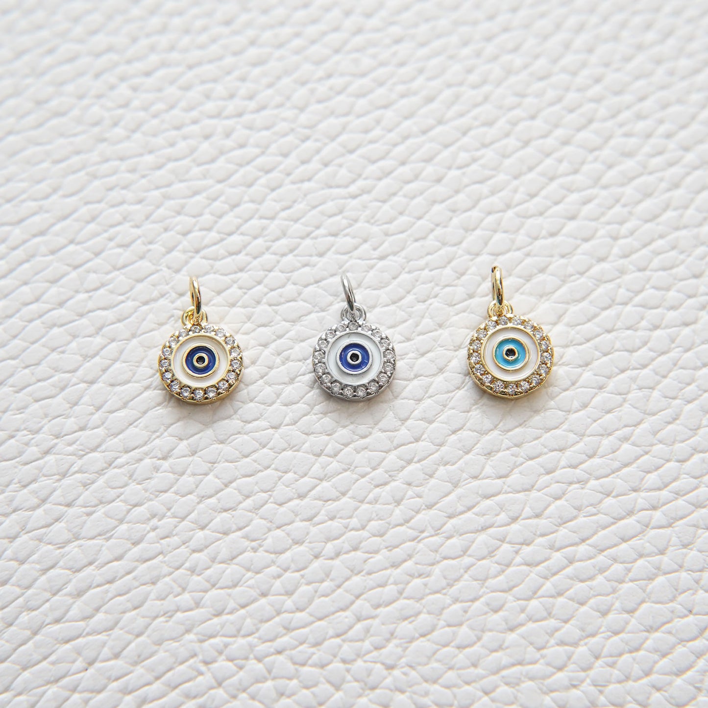 Gold Evil Eye Charms,18K Gold Filled Round Evil Eye Pendant,CZ Micro Pave Silver Evil Eye Charm Bracelet Necklace for DIY Jewelry Making Supply