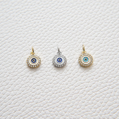 Gold Evil Eye Charms,18K Gold Filled Round Evil Eye Pendant,CZ Micro Pave Silver Evil Eye Charm Bracelet Necklace for DIY Jewelry Making Supply