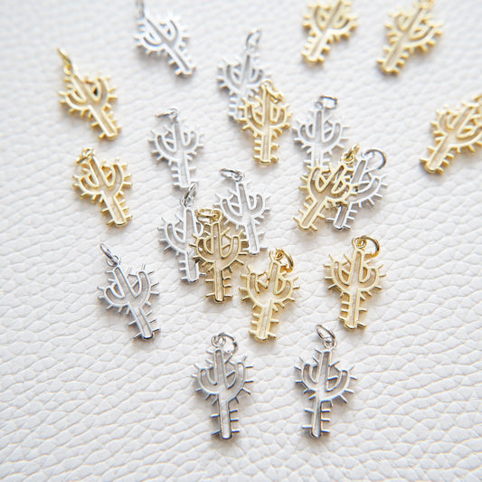 Gold Cactus Charms,18K Gold Filled Cactus Pendant,Silver Desert Charm Bracelet Necklace for DIY Jewelry Making Supply