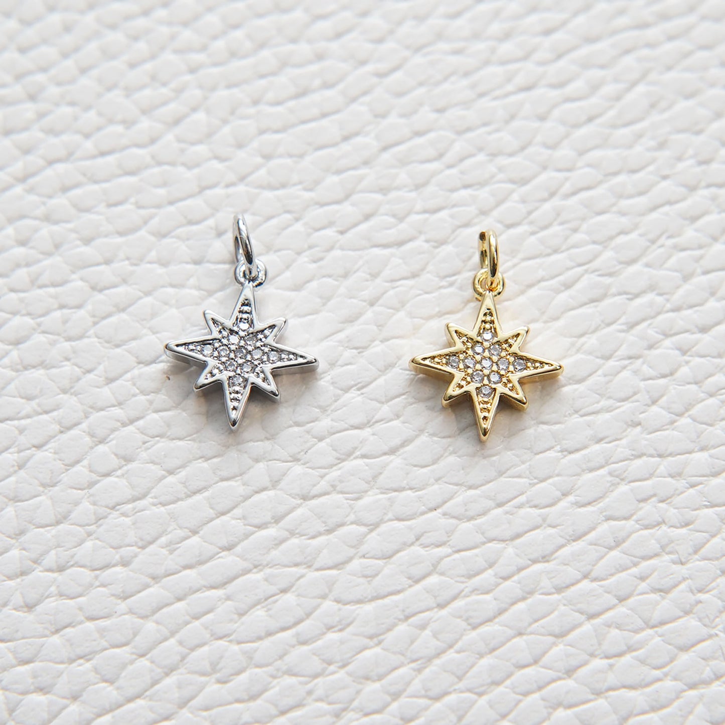 Gold Star Charms,18K Gold Filled Starburst Pendant,CZ North Star Charm Bracelet Necklace for DIY Jewelry Making Supply