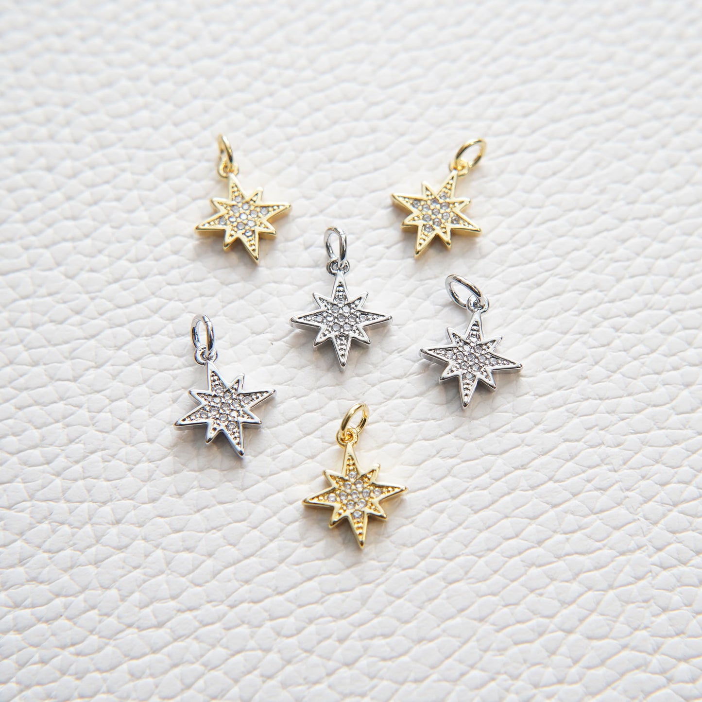 Gold Star Charms,18K Gold Filled Starburst Pendant,CZ North Star Charm Bracelet Necklace for DIY Jewelry Making Supply