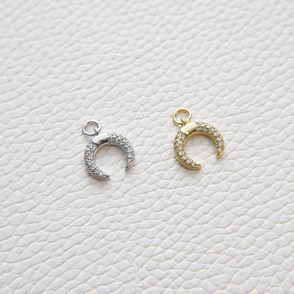 Gold Moon Charms,18K Gold Filled Crescent Pendant,CZ Micro Pave Celestial Charm Bracelet Necklace for DIY Jewelry Making Supply