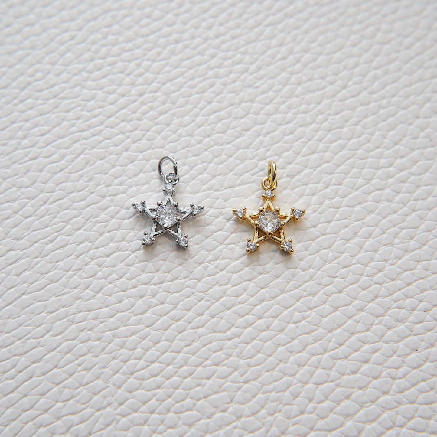 Gold Star Charms,18K Gold Filled CZ Micro Pave Star Pendant,Silver Star Charm Bracelet Necklace for DIY Jewelry Making Supply