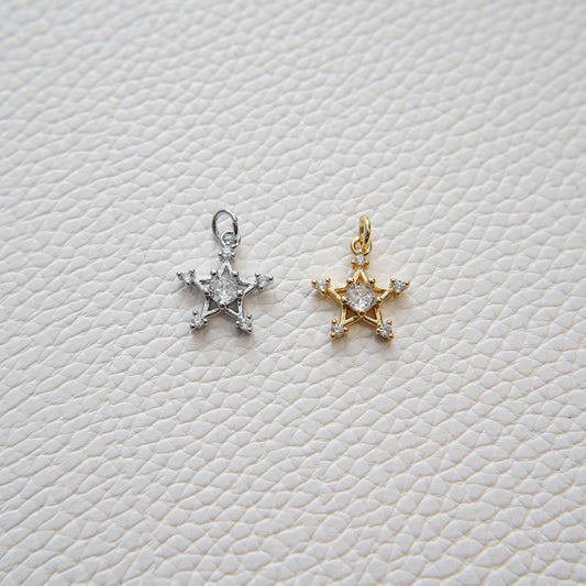 Gold Star Charms,18K Gold Filled CZ Micro Pave Star Pendant,Silver Star Charm Bracelet Necklace for DIY Jewelry Making Supply