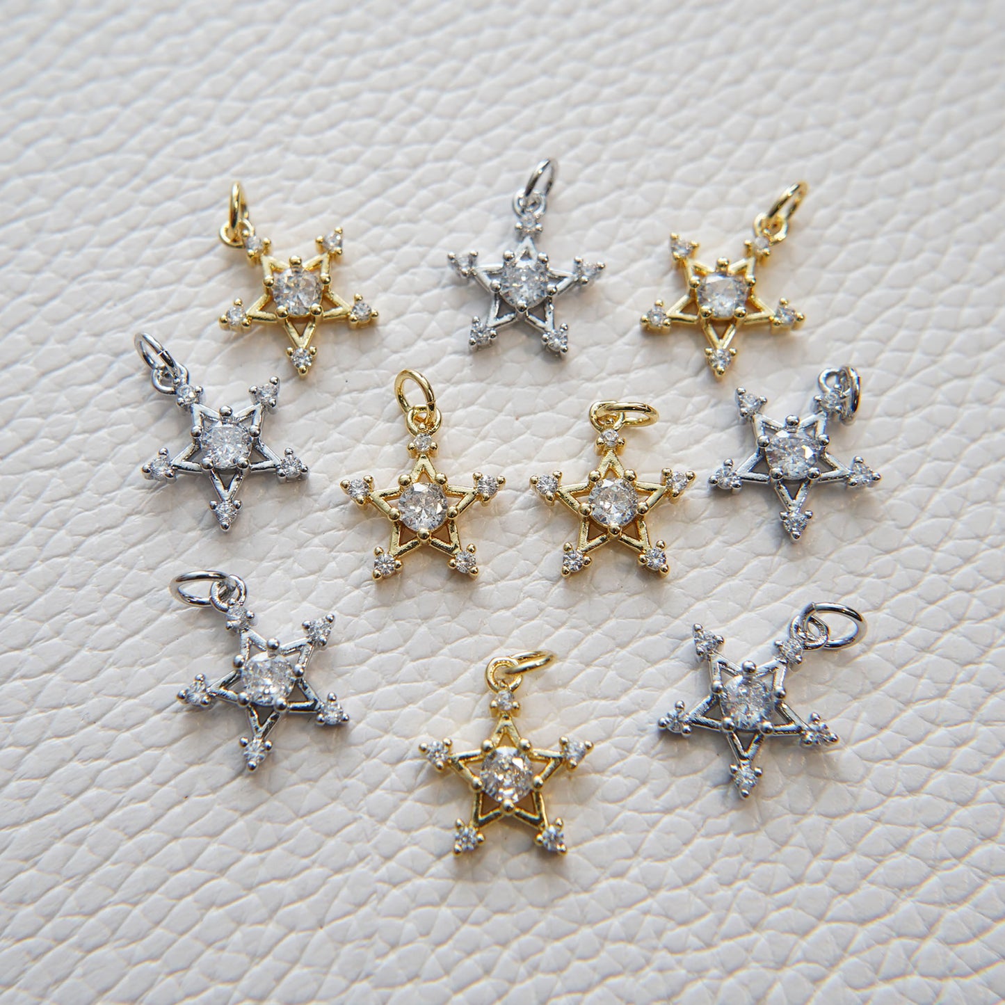 Gold Star Charms,18K Gold Filled CZ Micro Pave Star Pendant,Silver Star Charm Bracelet Necklace for DIY Jewelry Making Supply