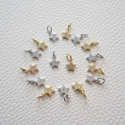 Gold Star Charms,18K Gold Filled CZ Micro Pave Star Pendant,Silver Star Charm Bracelet Necklace for DIY Jewelry Making Supply