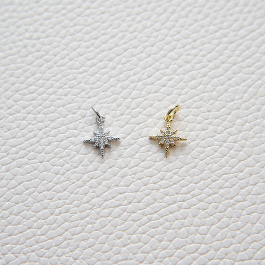 Gold Star Charms,18K Gold Filled Starburst Pendant,North Star Charm Bracelet Necklace for DIY Jewelry Making Supply