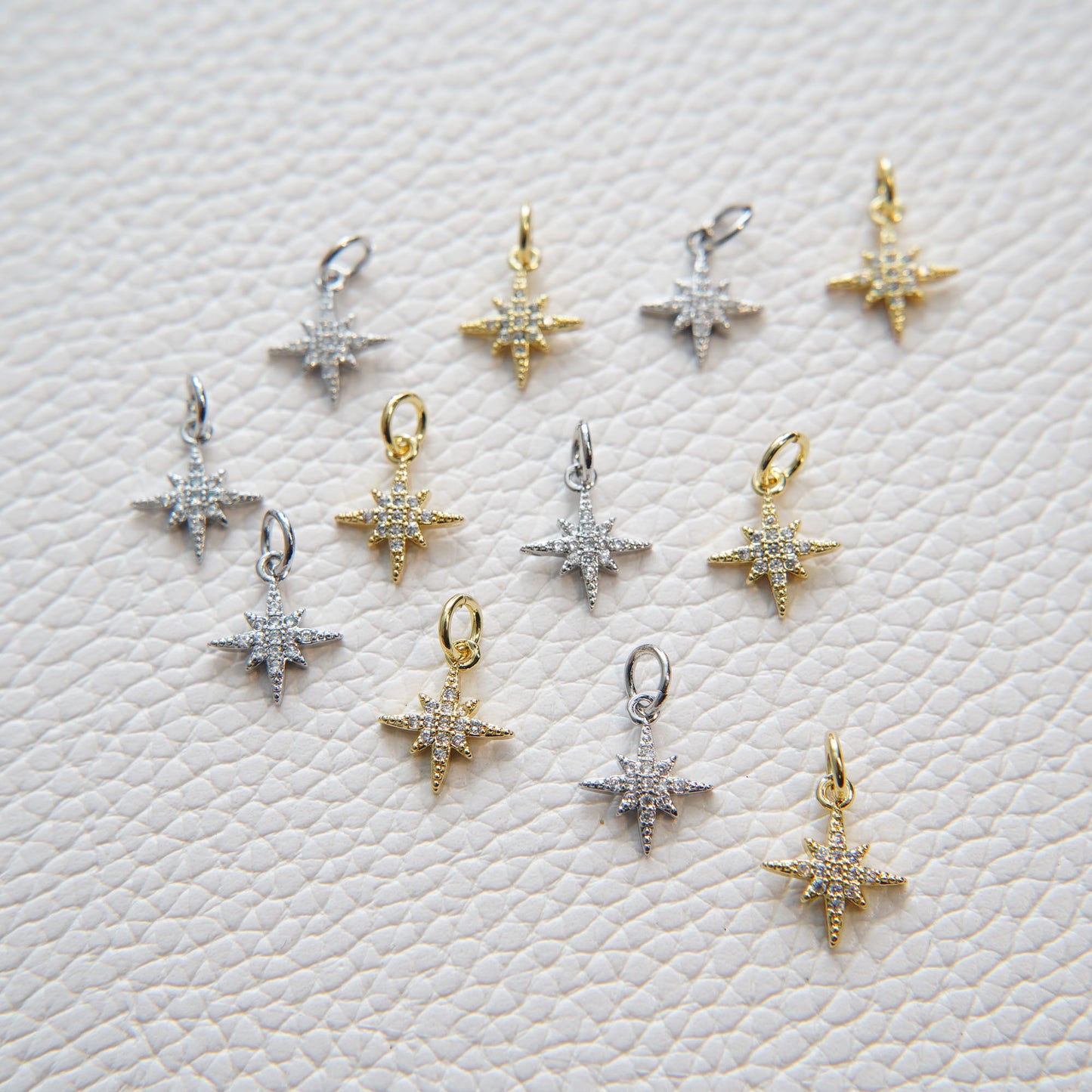 Gold Star Charms,18K Gold Filled Starburst Pendant,North Star Charm Bracelet Necklace for DIY Jewelry Making Supply