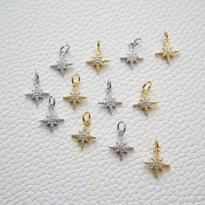 Gold Star Charms,18K Gold Filled Starburst Pendant,North Star Charm Bracelet Necklace for DIY Jewelry Making Supply