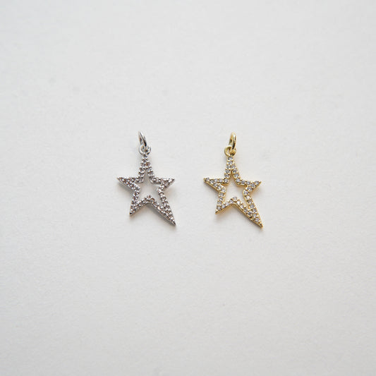 Gold Star Charms,18K Gold Filled CZ Micro Pave Star Pendant,Silver Star Charm Bracelet Necklace for DIY Jewelry Making Supply