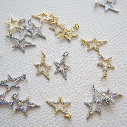 Gold Star Charms,18K Gold Filled CZ Micro Pave Star Pendant,Silver Star Charm Bracelet Necklace for DIY Jewelry Making Supply