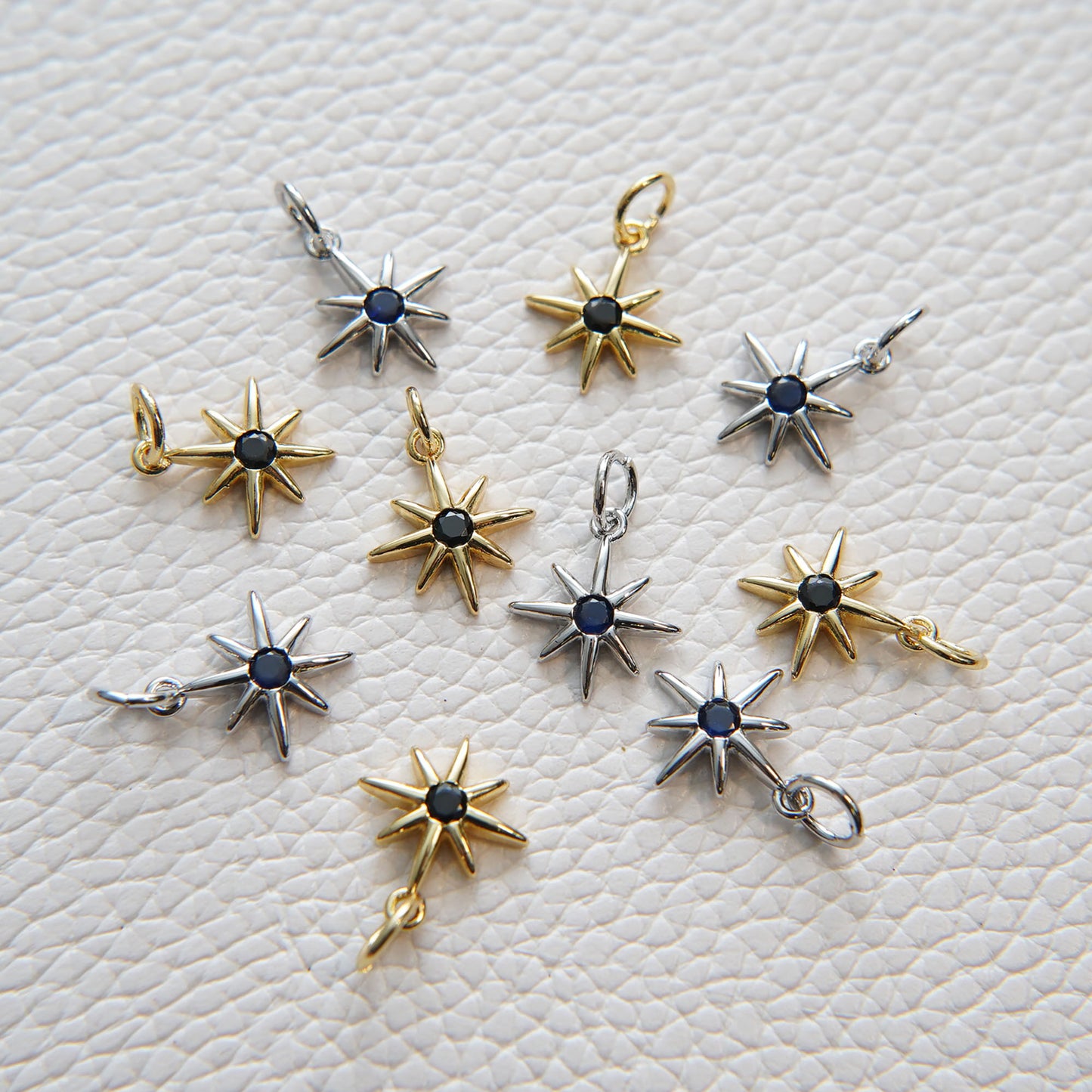 Gold Star Charms,18K Gold Filled Starburst Pendant,North Star Charm Bracelet Necklace for DIY Jewelry Making Supply