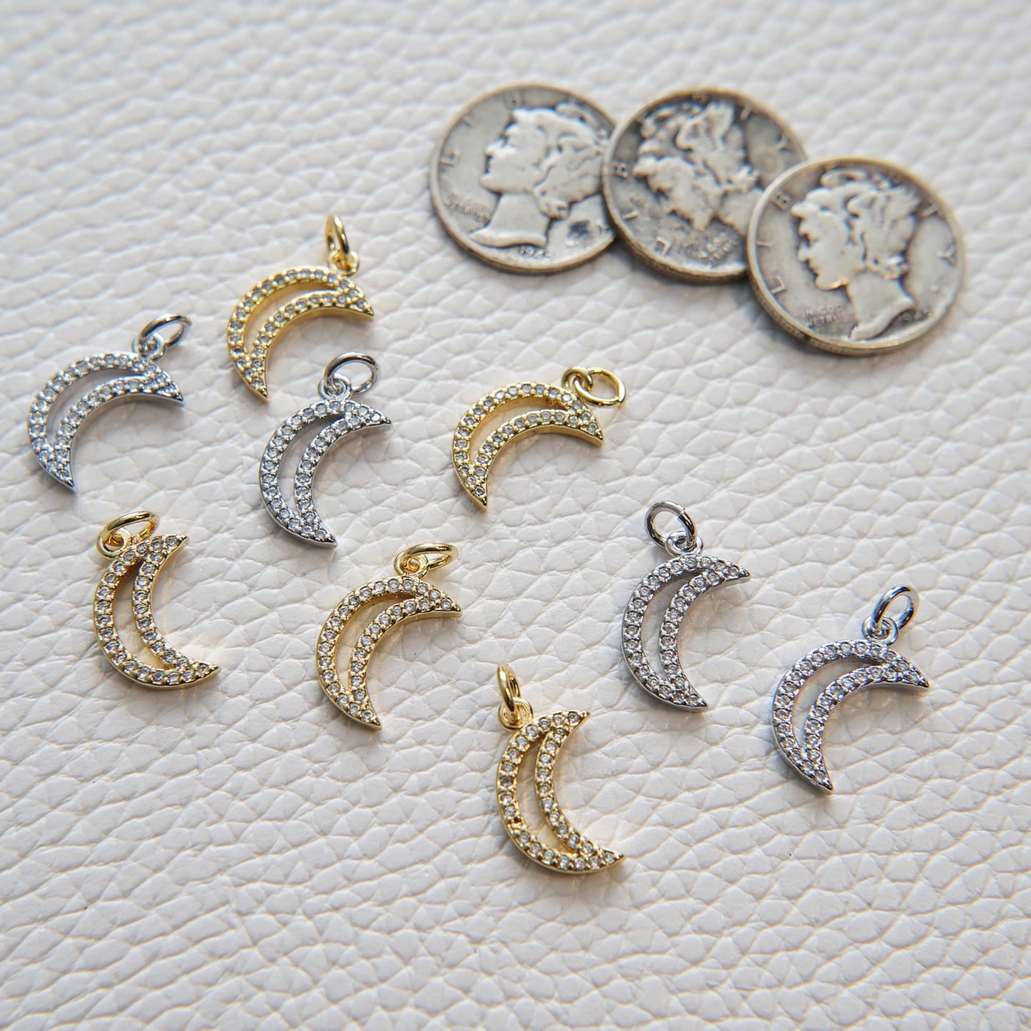 Gold Moon Charms,18K Gold Filled CZ Micro Pave Moon Pendant,Celestial Charm Bracelet Necklace for DIY Jewelry Making Supply