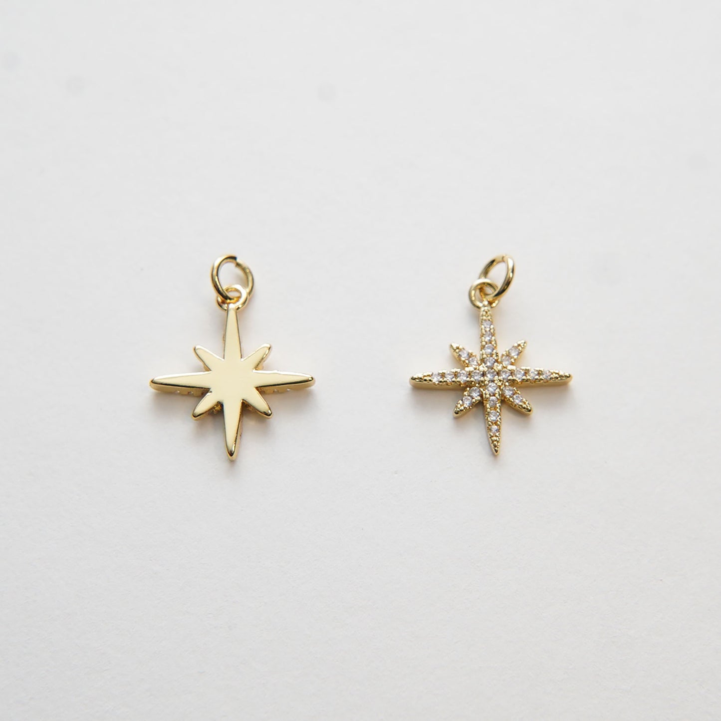 Gold Star Charms,18K Gold Filled Starburst Pendant,CZ North Star Charm Bracelet Necklace for DIY Jewelry Making Supply