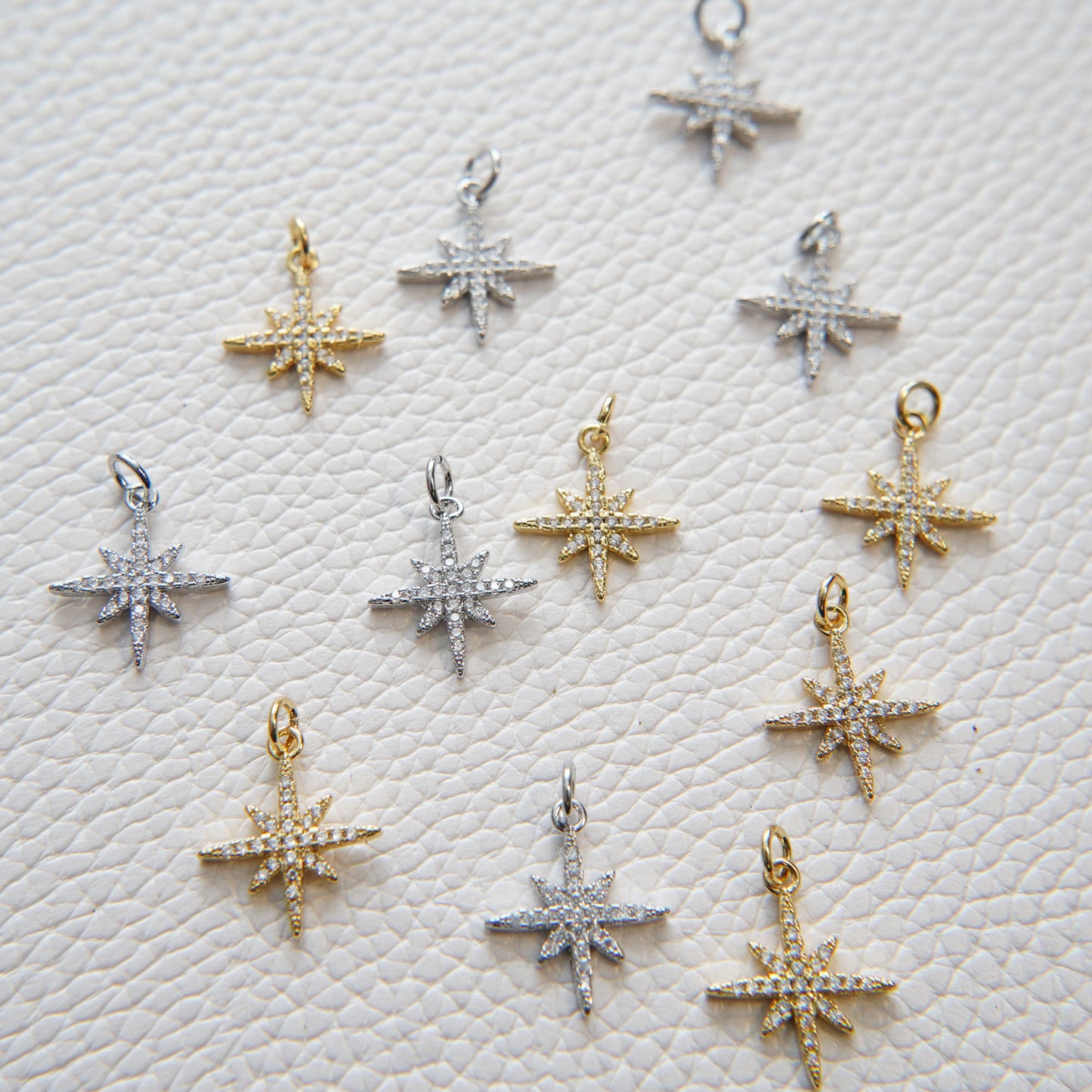 Gold Star Charms,18K Gold Filled Starburst Pendant,CZ North Star Charm Bracelet Necklace for DIY Jewelry Making Supply