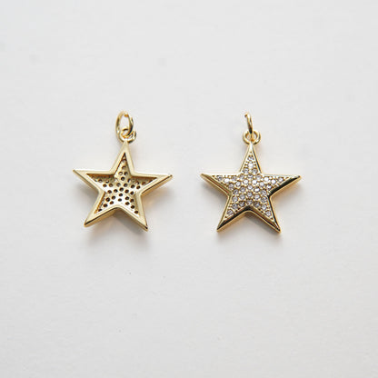 Gold Star Charms,18K Gold Filled CZ Micro Pave Star Pendant,Silver Star Charm Bracelet Necklace for DIY Jewelry Making Supply