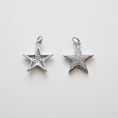 Gold Star Charms,18K Gold Filled CZ Micro Pave Star Pendant,Silver Star Charm Bracelet Necklace for DIY Jewelry Making Supply