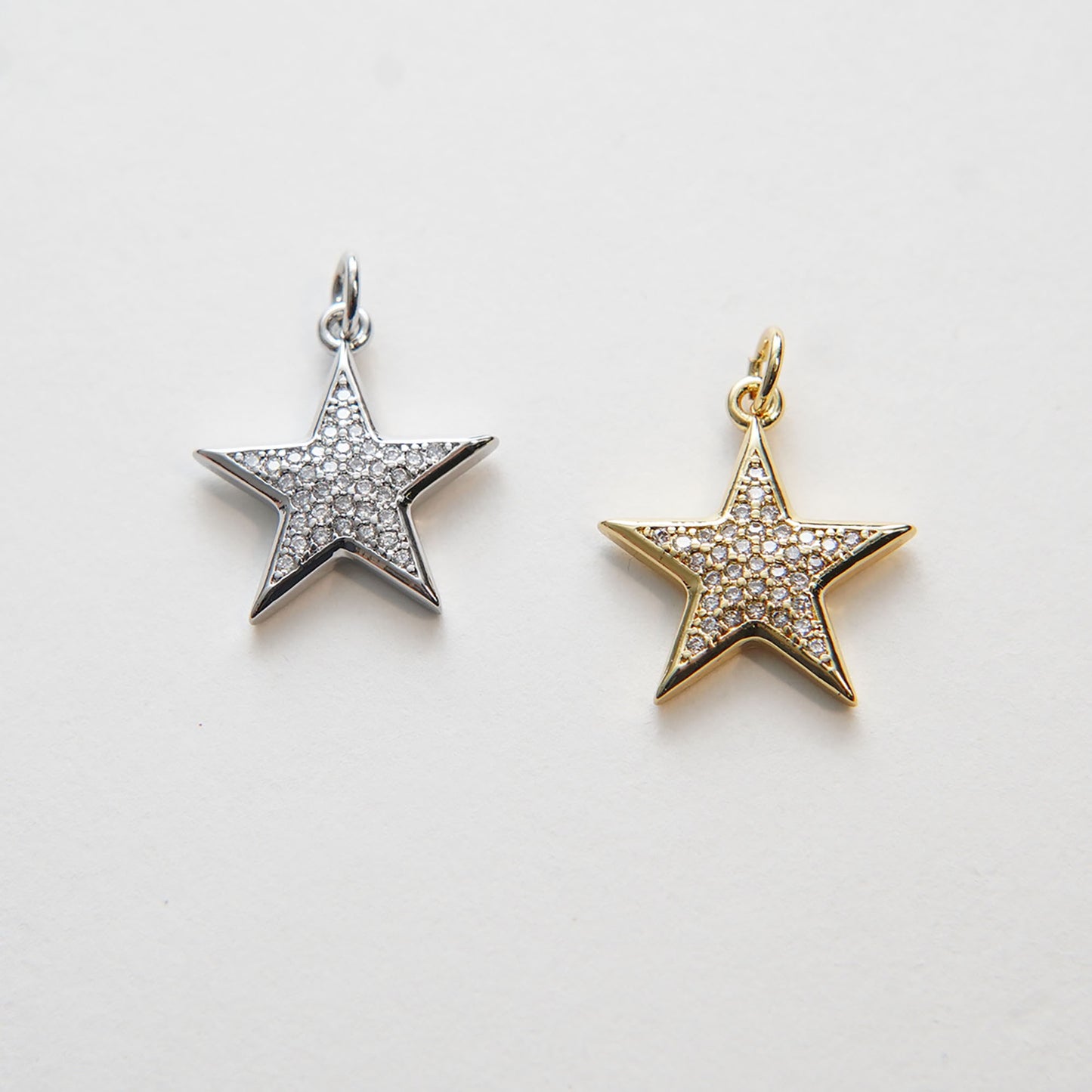 Gold Star Charms,18K Gold Filled CZ Micro Pave Star Pendant,Silver Star Charm Bracelet Necklace for DIY Jewelry Making Supply